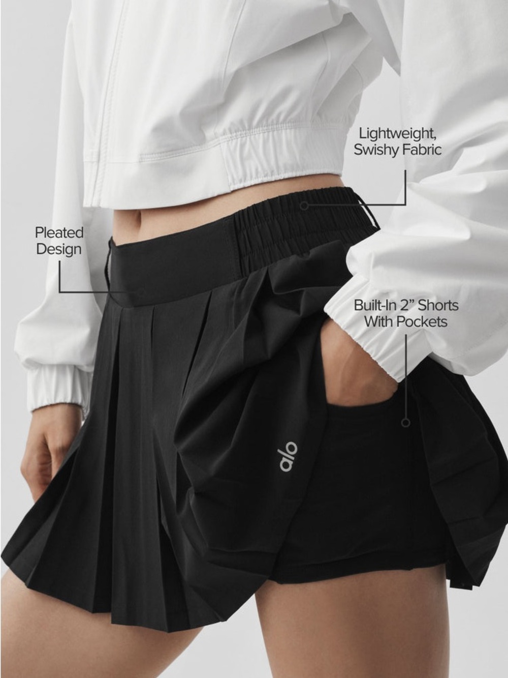 ALO Yoga Black Pleated Skort with Built-In Shorts Rally Tennis Skirt XS
|